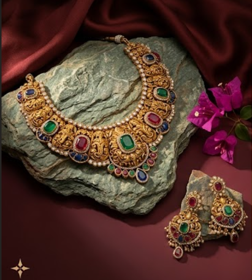 Raazél fine jewellery — gold necklace and earring set
